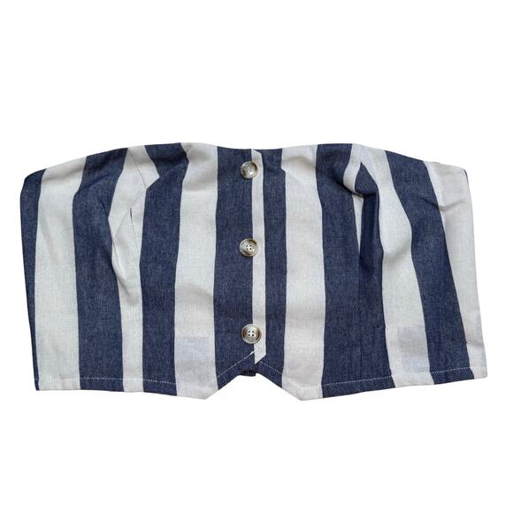 Anthropologie Flat White Strapless Button-Front Crop Top - Picture 2 of 8